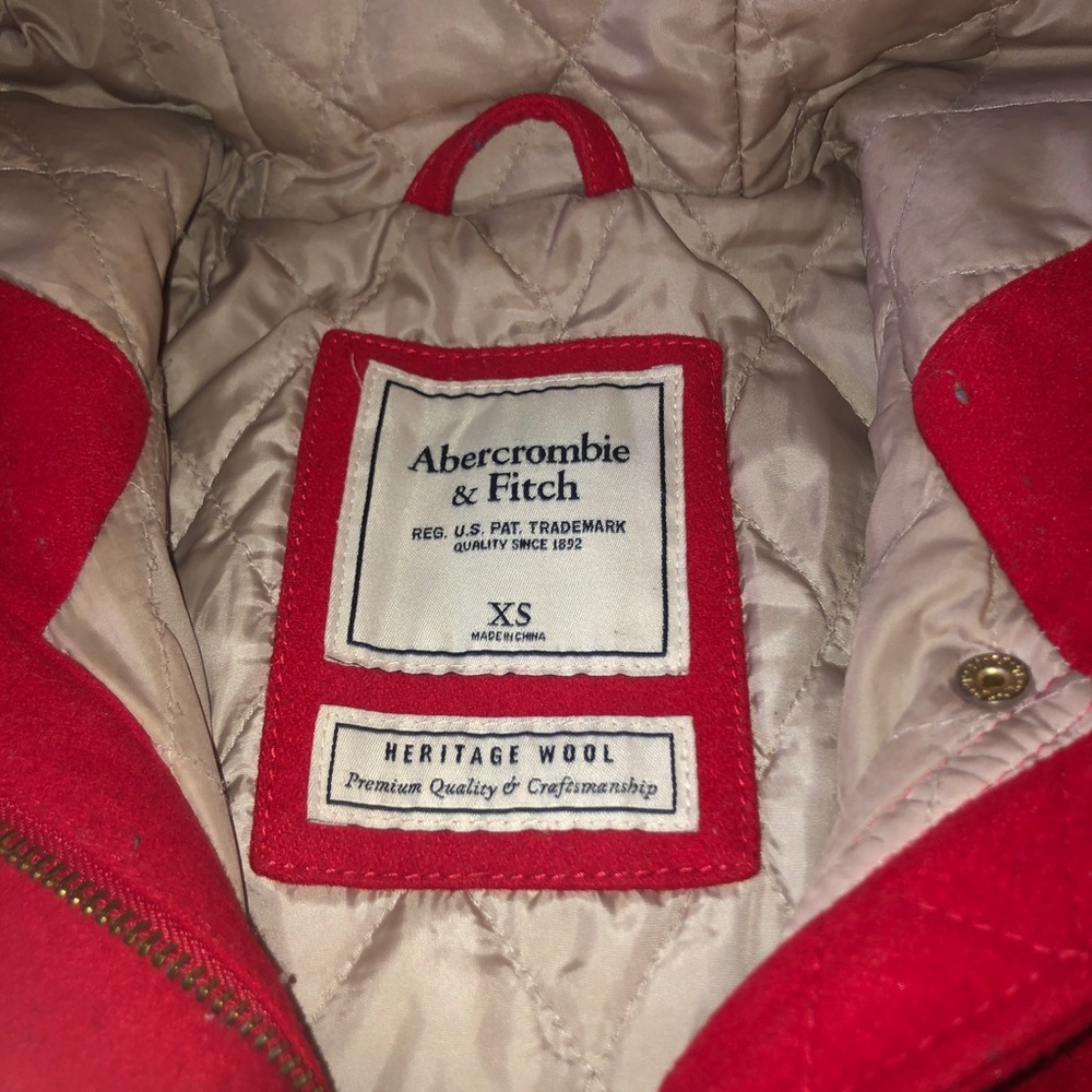 Abercrombie Red Wool Fur Hooded Parka - Sz XS - Picture 8 of 14